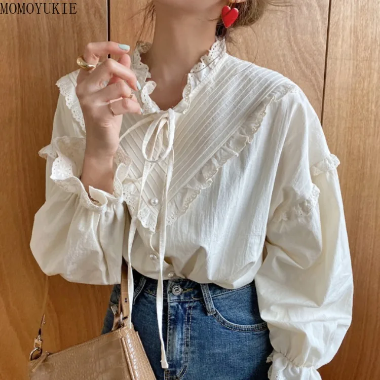 Женская винтажная блузка с длинным рукавом однотонная Свободная Повседневная