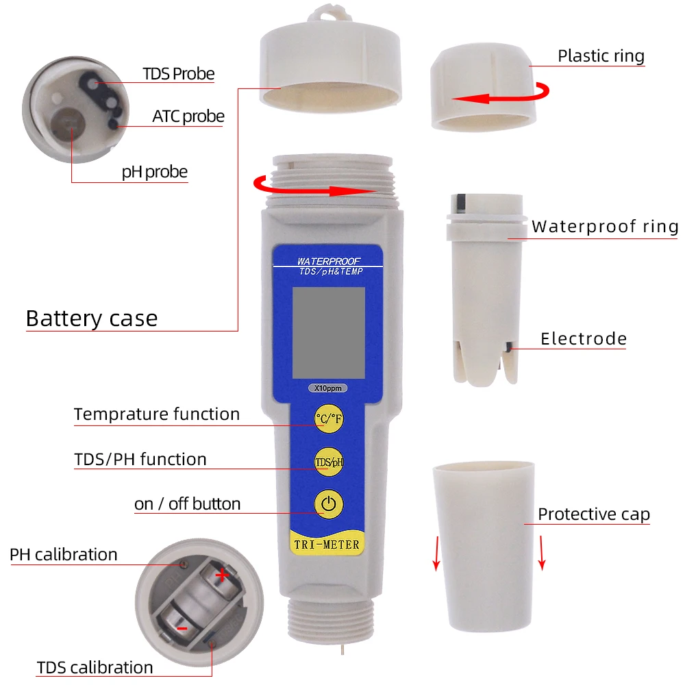 Multi-parameter Digital TDS Tester PH Meter temperature Water Quality 0.01 Acidometer for Aquarium Fishing Monitor 36%off | Инструменты