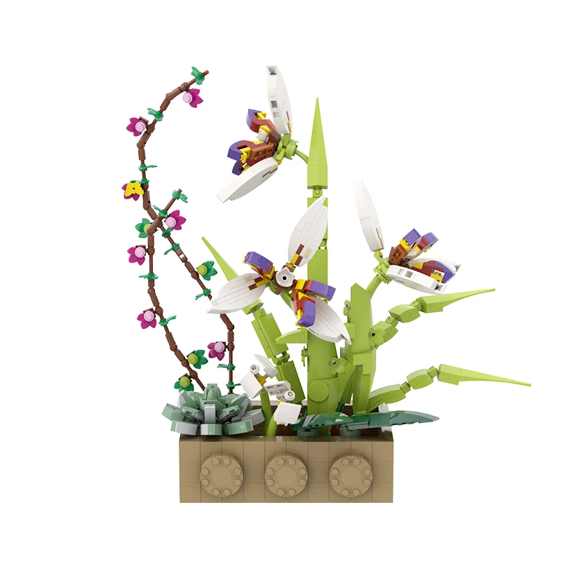 

MOC Orchid Potted Plant Green Plants Vase Flowers Bonsai Building Blocks Creativity Bricks DIY Compatible Children's Toys Gift