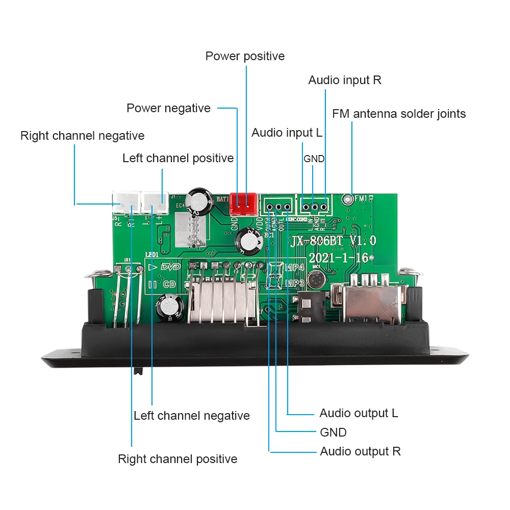 KEBIDU DC12V 2x25W усилитель MP3 декодер плата Bluetooth V5.0 Автомобильный MP3-плеер USB