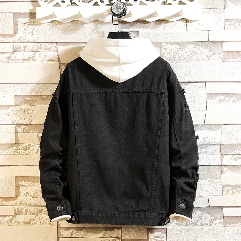 

2021 Men's Autumn Ripped Denim Jacket Youth Slim All-Matching Jeans Jacket