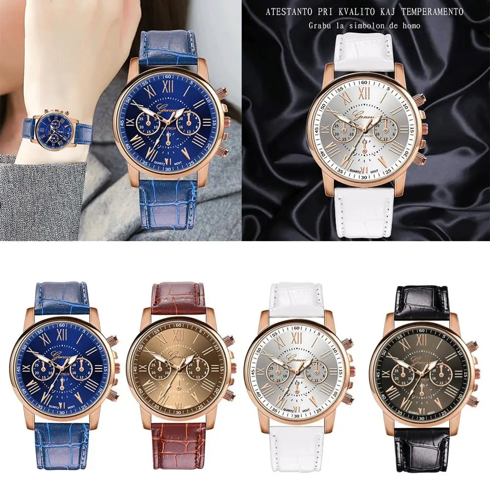 

Fashion Women Men Leather Band Quartz Analog Wrist Watch Luxury Fashion Black White Gold Ladies Unisex Watches Montre Femme Fi