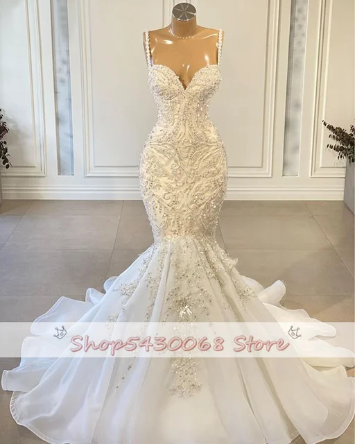 Luxury Mermaid African Women Wedding Dresses 2023 Beaded Embroidery Sexy White Vintage Lace Organza Bridal Wedding Gown 3 Luxury Mermaid African Women Wedding Dresses 2023 Beaded Embroidery Sexy White Vintage Lace Organza Bridal Wedding Gown 3