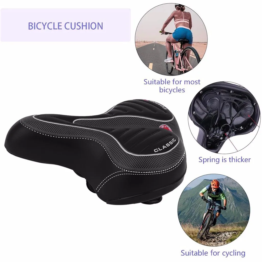 Bicycle Saddle Comfortable Wide Big Bum Bike Gel Cruiser Extra Sporty Soft Pad Seat Suitable For Any Type Of |