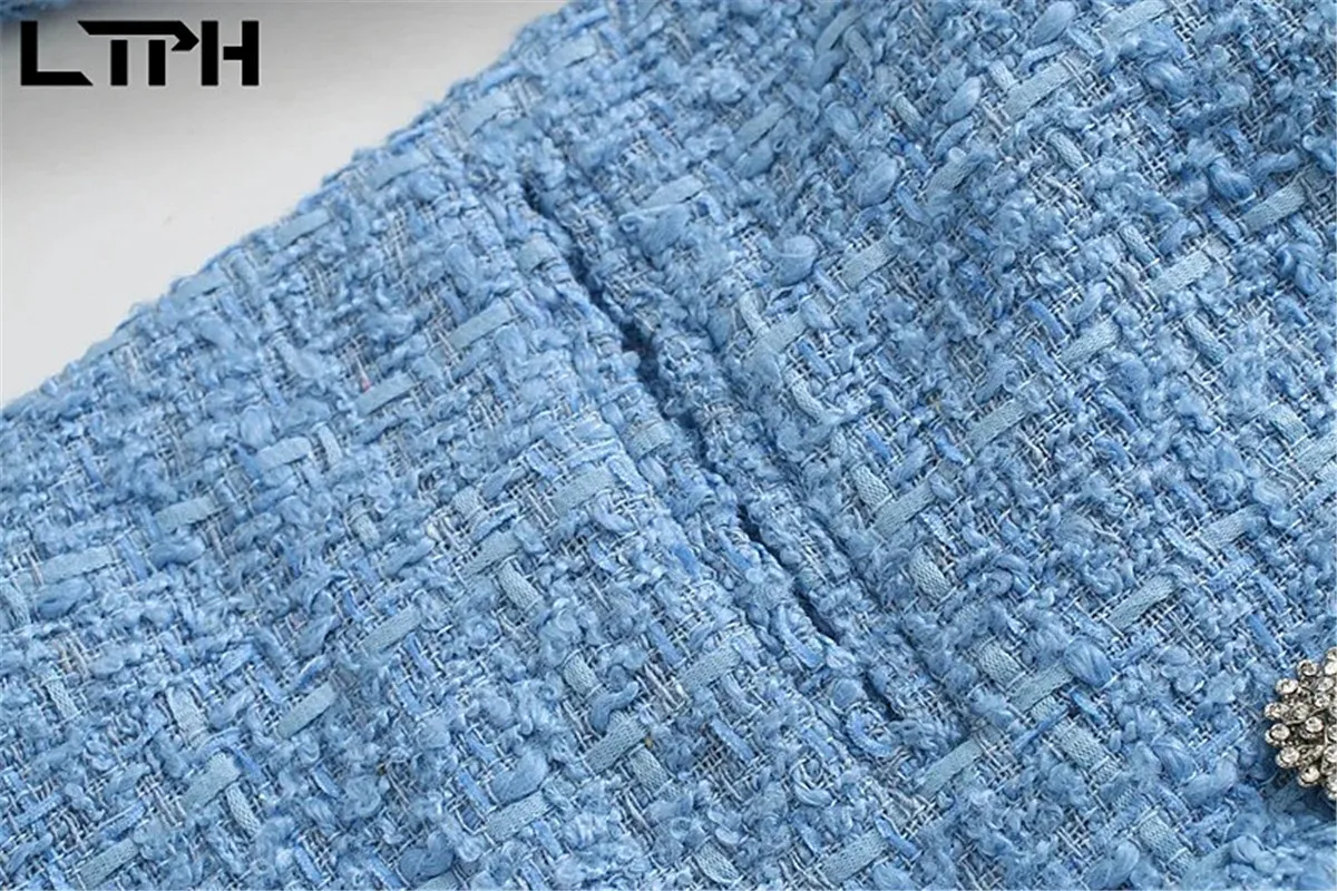 LTPH-Chaqueta de tweed suave para mujer, blazer elegante francés, doble botonadura, largo medio, vintage, para traje, primavera, 2021