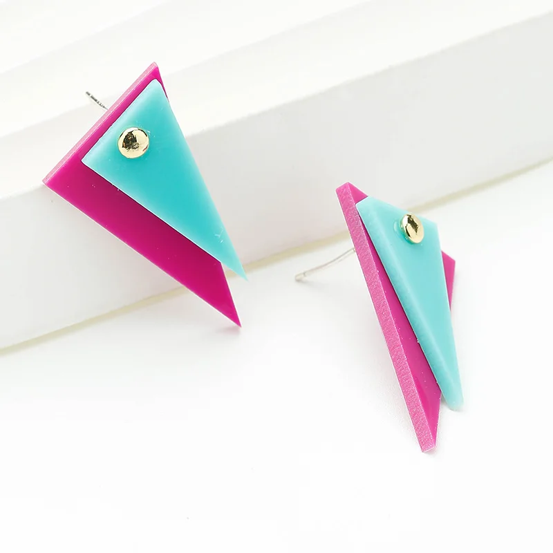 Многоцветные акриловые серьги гвоздики Yhpup геометрические эффектные