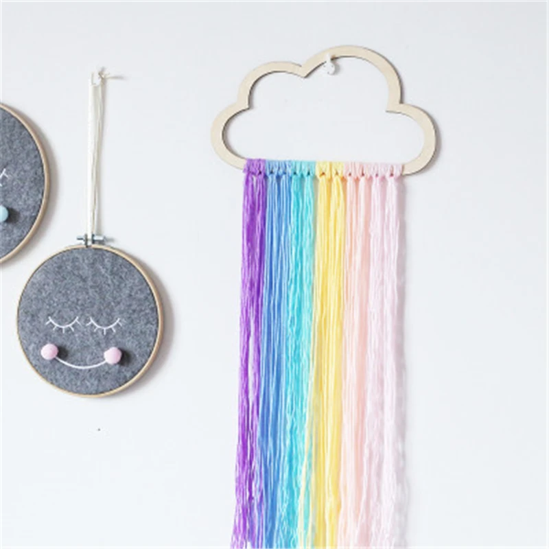 9 цветов радужные ленты скандинавский стиль облако шерстяная пряжа Настенный
