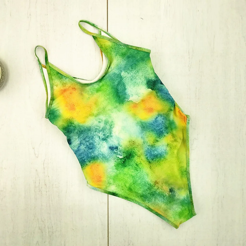 Tie Dyeing Print Bikini Deep V-neck Bathing Suit Women Monokini String Sexy Swimsuit One Piece Bodysuits High Cut Swimwear#J30 |