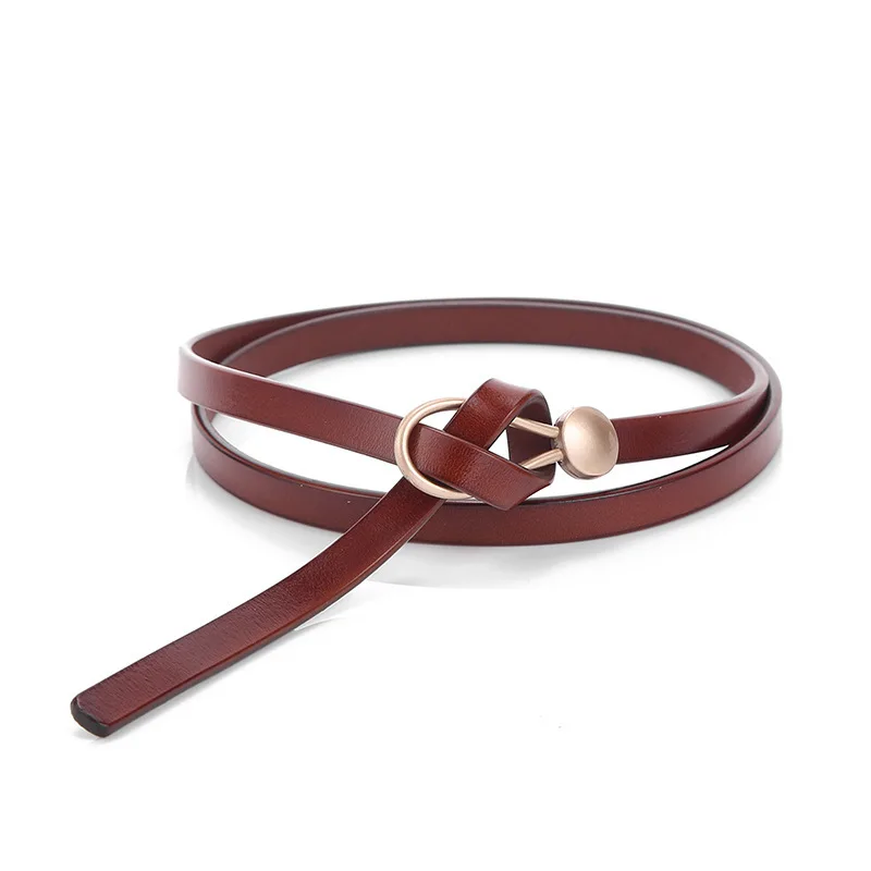 

SHUCHAN Split Leather Thin Belt Ladies Cowhide Knotted Decorative Belt Fashion Black with Dress Sweater Waist Belt Solid