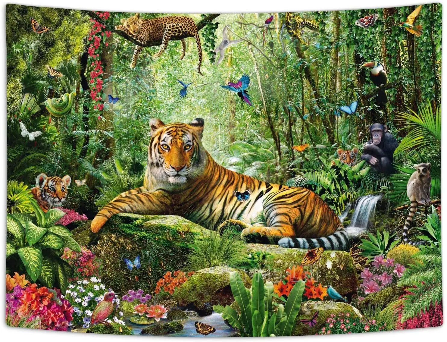

Tiger Jungle Tapestry Forest Animal In Tropical Rainforest Landscape Art For Room Dorm Decor bedspread Tv Backdrop College