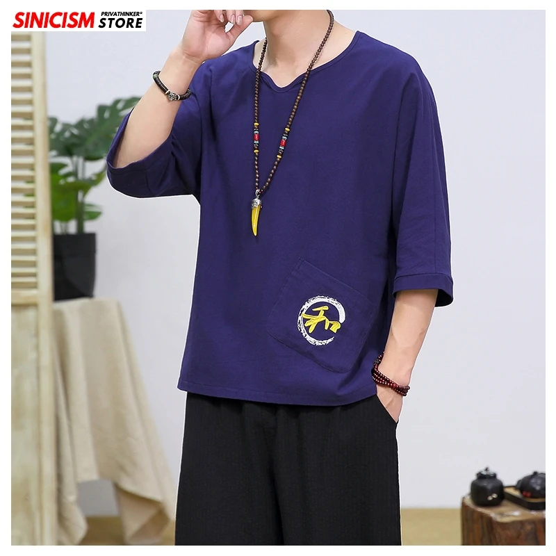Sinicism Store новинка 2020 мужские однотонные футболки с круглым вырезом летние тремя