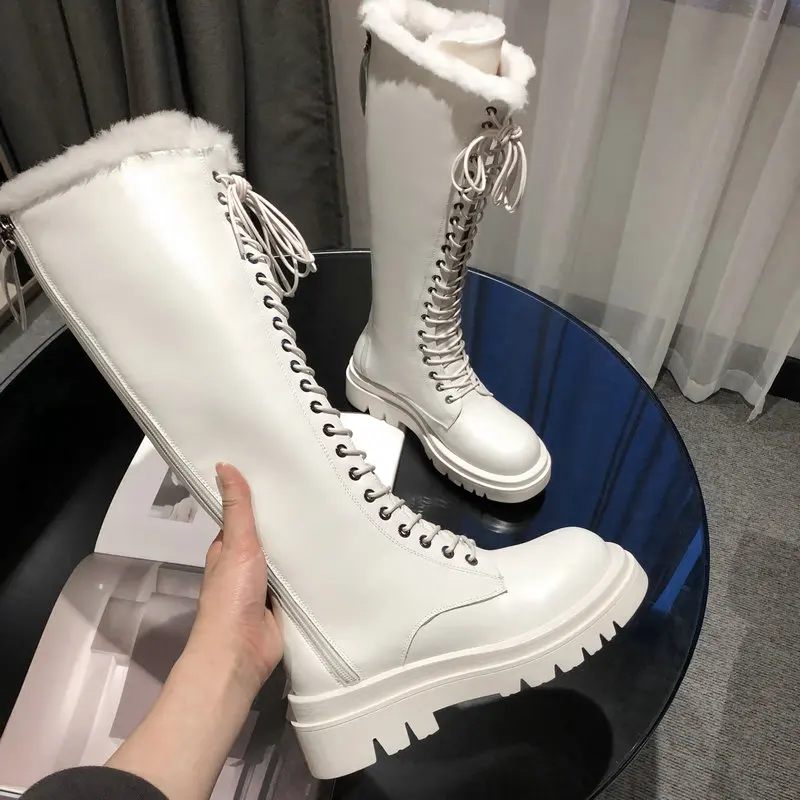 

SKLFGXZY 2020 Fashion Chunky Platform Boots Women Autumn Winter Thick Bottom Long Boots Woman Black Leather Knee High Botas