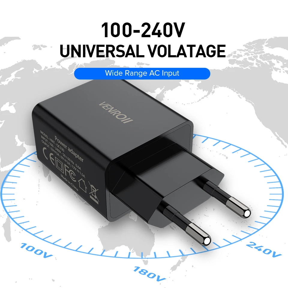 Venroii Quick Charge 3 0 18 Вт Qualcomm QC3.0 быстрое зарядное устройство usb портативный мобильный