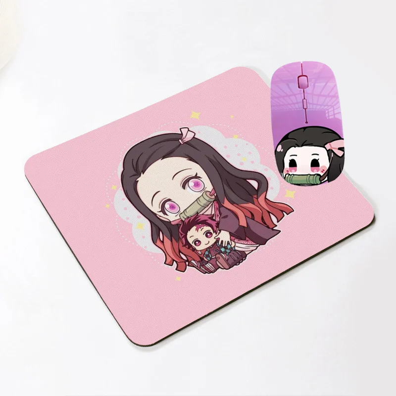 

Cute Pink Mouse Kimetsu No Yaiba Silicone 2.4G Wireless Mause Optical Ergonomic Anime Mice For Laptop PC with Anti-Slip Pad Mat