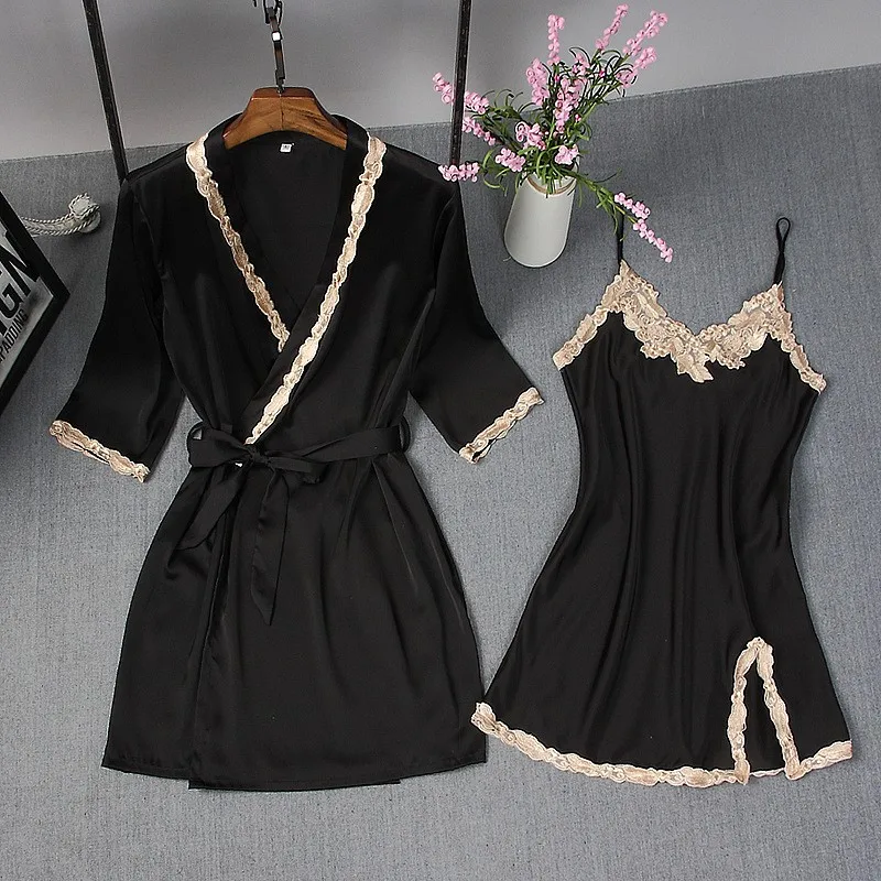 

Spring Summer New Women Robe Suit Bride Wedding 2pcs Kimono Bathrobe Gown Sexy Elegant Nightdress Lady Casual Daily Sleep Dress