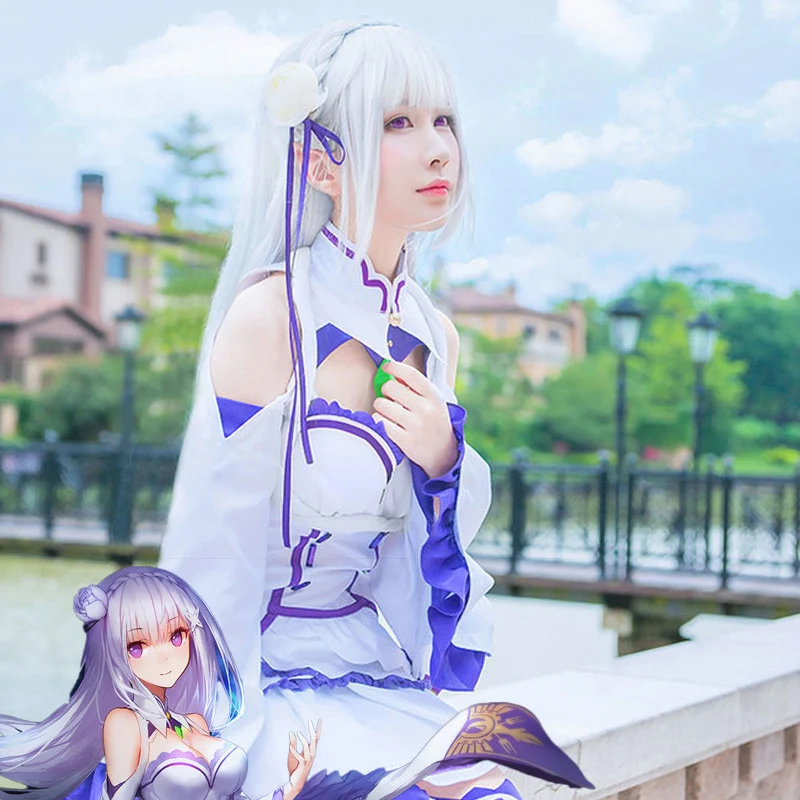Женский карнавальный костюм Re Zero Yosuga No Sora Emilia кавайное платье аниме парик