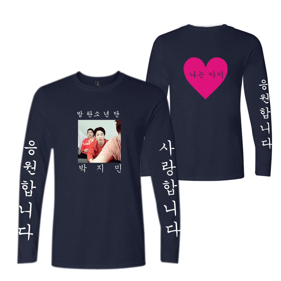 

Kpop Bangtan Boys T-shirt Korean alphabet print around casual men and women long sleeve T-shirt