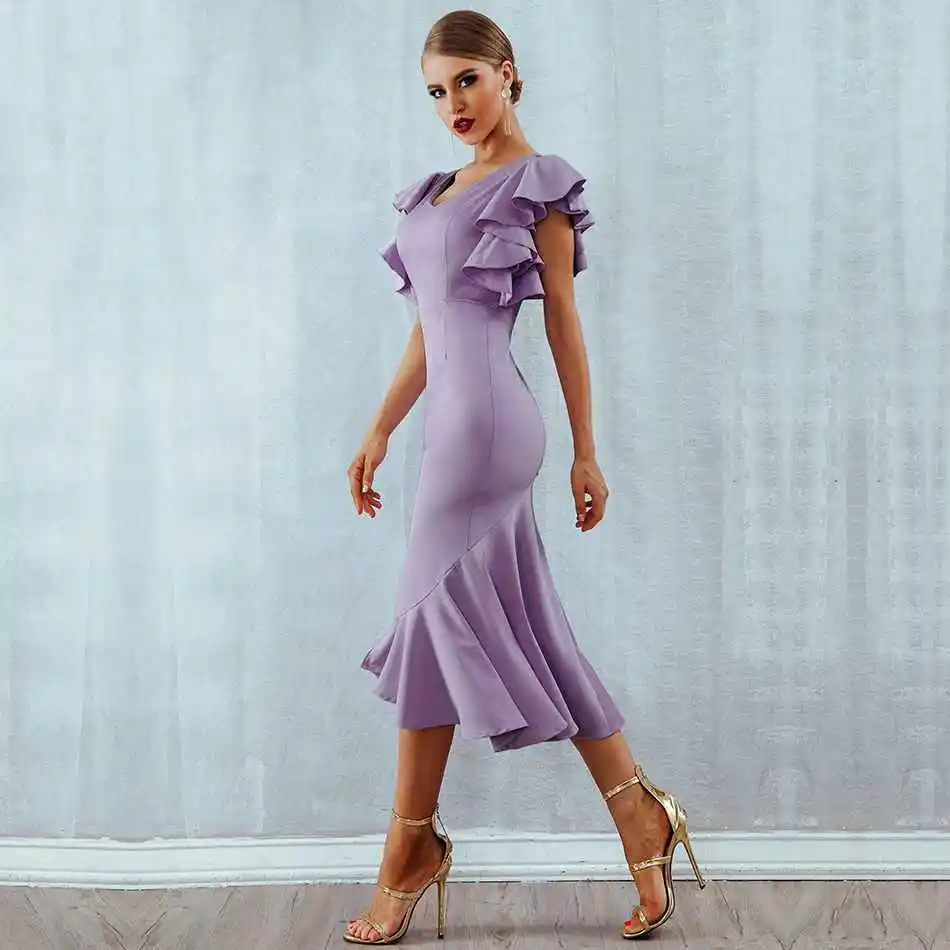 Seamyla новые летние платья Vestidos для женщин Elagant Русалка вечернее платье Сексуальная Открытая спина оборками Bodycon Клубная одежда