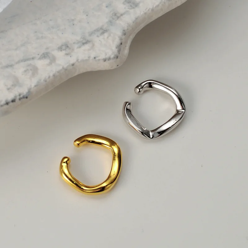 

2 pcs Genuine 925 Sterling Silver Simple Irregular Ear Cuff Wraps Personalized All-match Glossy Non-pierced Cartilage Earrings