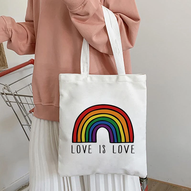 

Женские холщовые сумки на плечо с радужным рисунком, большая женская сумка для покупок, графическая сумка для колледжа, женская сумка для пр...