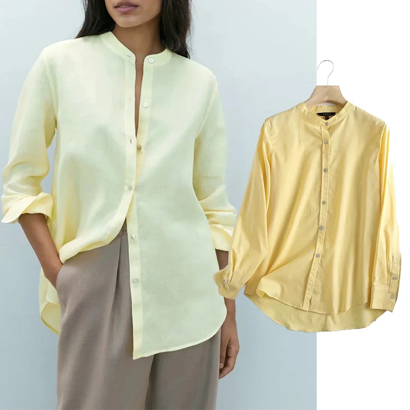 

Женская рубашка на пуговицах Za, повседневная офисная рубашка карамельных цветов с длинным рукавом, 2021