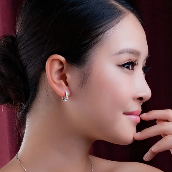 

2021 100% Real 925 Sterling Silver Crystal Circle Earring For Women Making Jewelry Gift Wedding Party Engagement E024