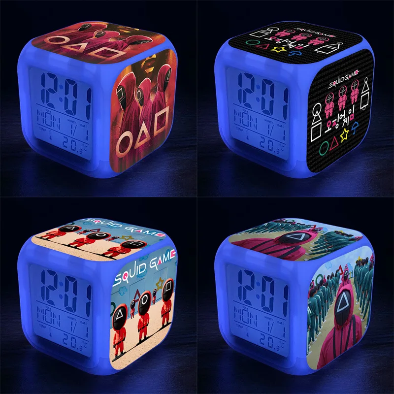 

Colorful Alarm Clock Squid Game Luminous Electronic Clock LED Night Light Color Changing Square for Children Toy Christmas Gift