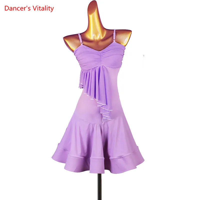 

Платье для латиноамериканских танцев, сетчатая юбка на бретельках, одежда для выступлений, одежда на заказ для танцев румбы, женская одежда ...