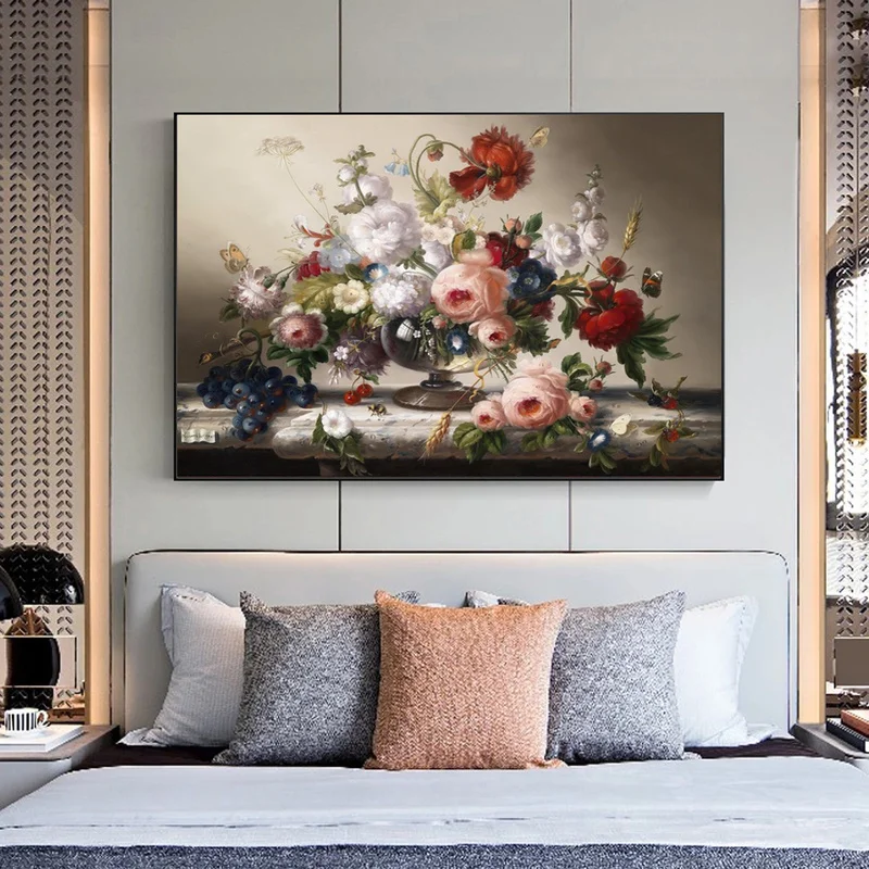 

Classic European Still Life Posters and Prints Wall Art Canvas Painting Flowers Arrangement Wall Pictures for Living Room Decor