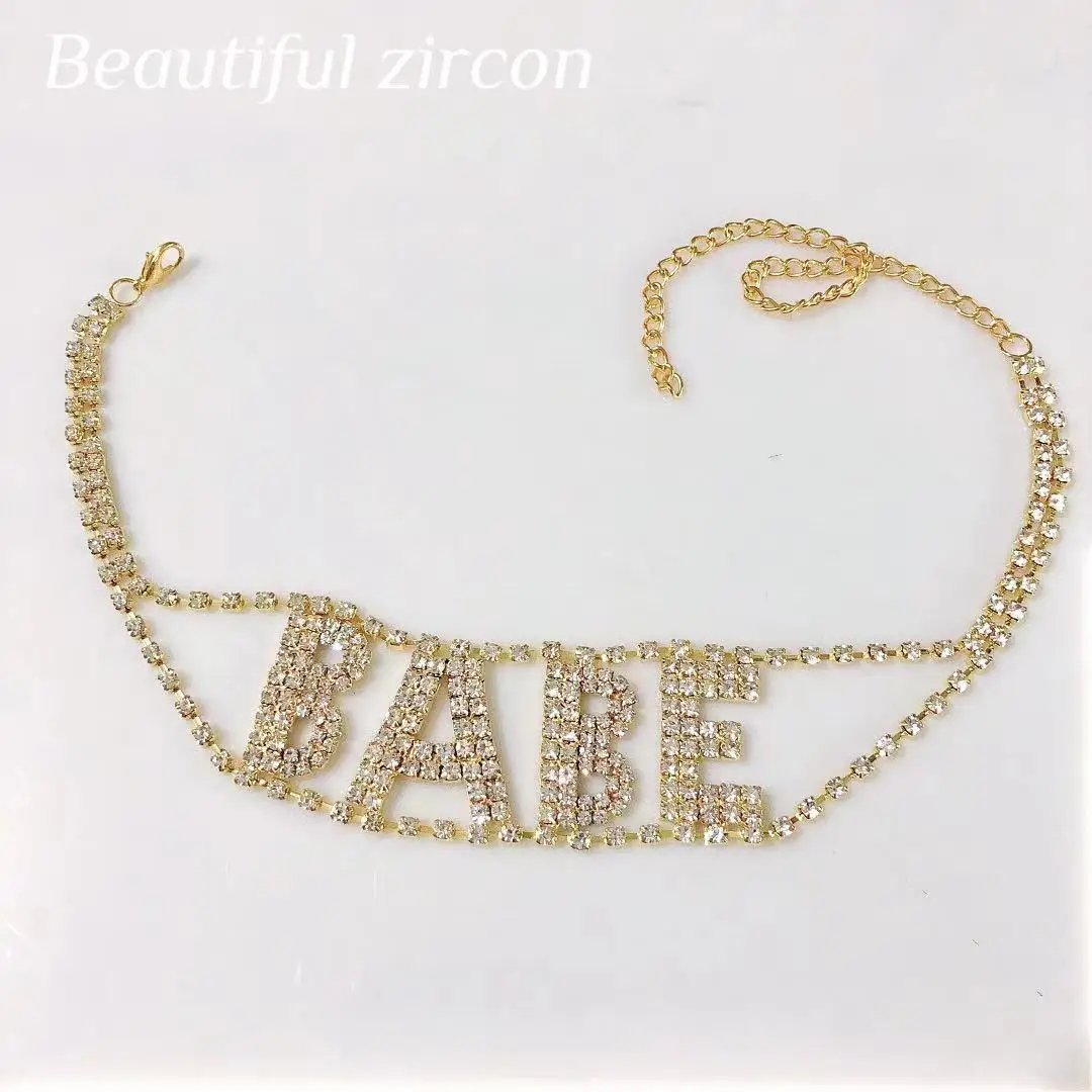 Fashion shining Rhinestone letter babe Necklace girl sexy punk Princess entertainment place statement party Necklace Jewelry images - 6