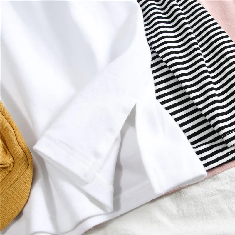 

2021 Spring Harajuku Long Sleeve T shirt Women Hip-hop Streetwear Tees Korean Stripe Cartoon [rint T-shirts Girls Pink White Top