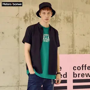 Мужская рубашка с короткими рукавами Metersbonwe, летняя Однотонная рубашка в гонконгском стиле, из ткани Оксфорд