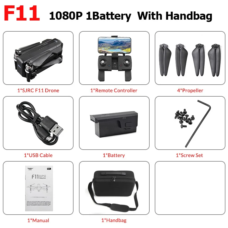 SJRC F11 gps 5G Wifi FPV с камерой 1080P 25 минут время полета бесщеточный складной рычаг селфи RC Дрон Квадрокоптер - Цвет: F11 1080P 1BHandbag