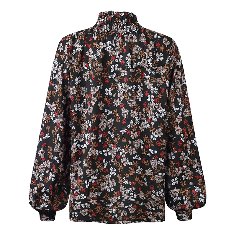 Модный с цветком с пышными рукавами блузки для женщин Boho шифоновая блузка офисные женские шорты с цветочным принтом Женская туника блуза-рубашка