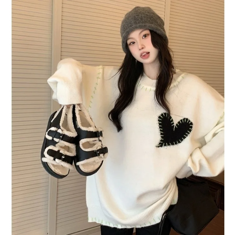 

Женский пуловер с круглым вырезом, средней длины