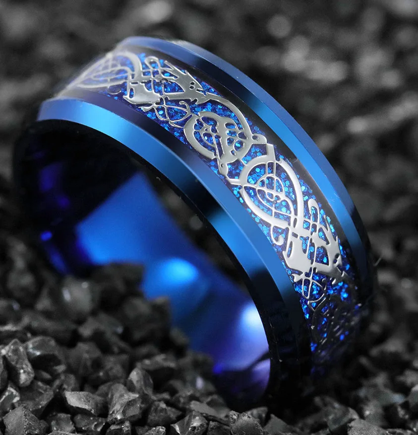 

Trendy Cool Nibelung Pattern Blue Men's' Ring New Round Alloy Male Ring Jewelry 2020 For Party Anniversary Accessories
