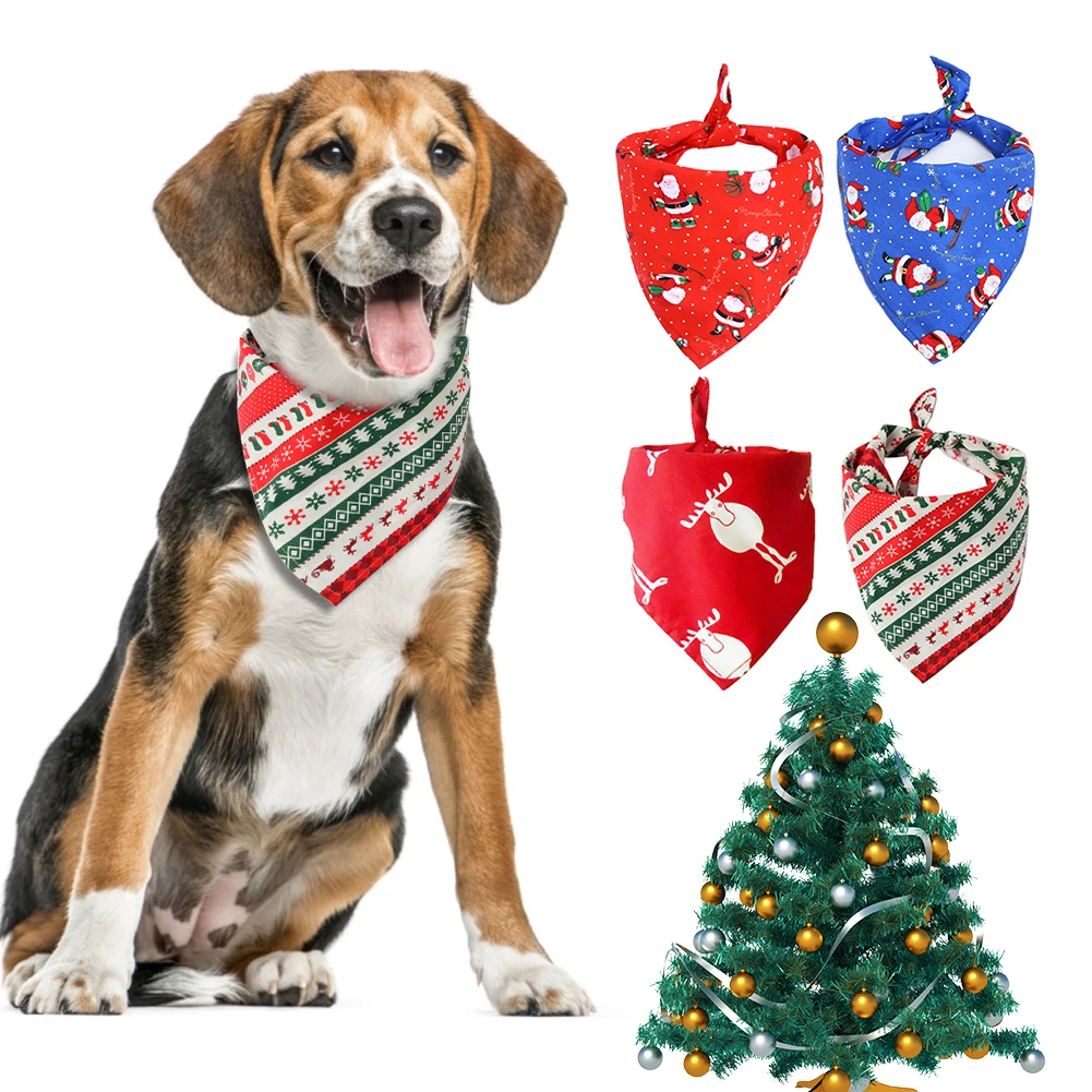 

Christmas Pet Bandanas Collar for Dogs Cats Cotton Triangular Bibs Scarf Collar with Santa Claus Pattern for Puppy Accessories