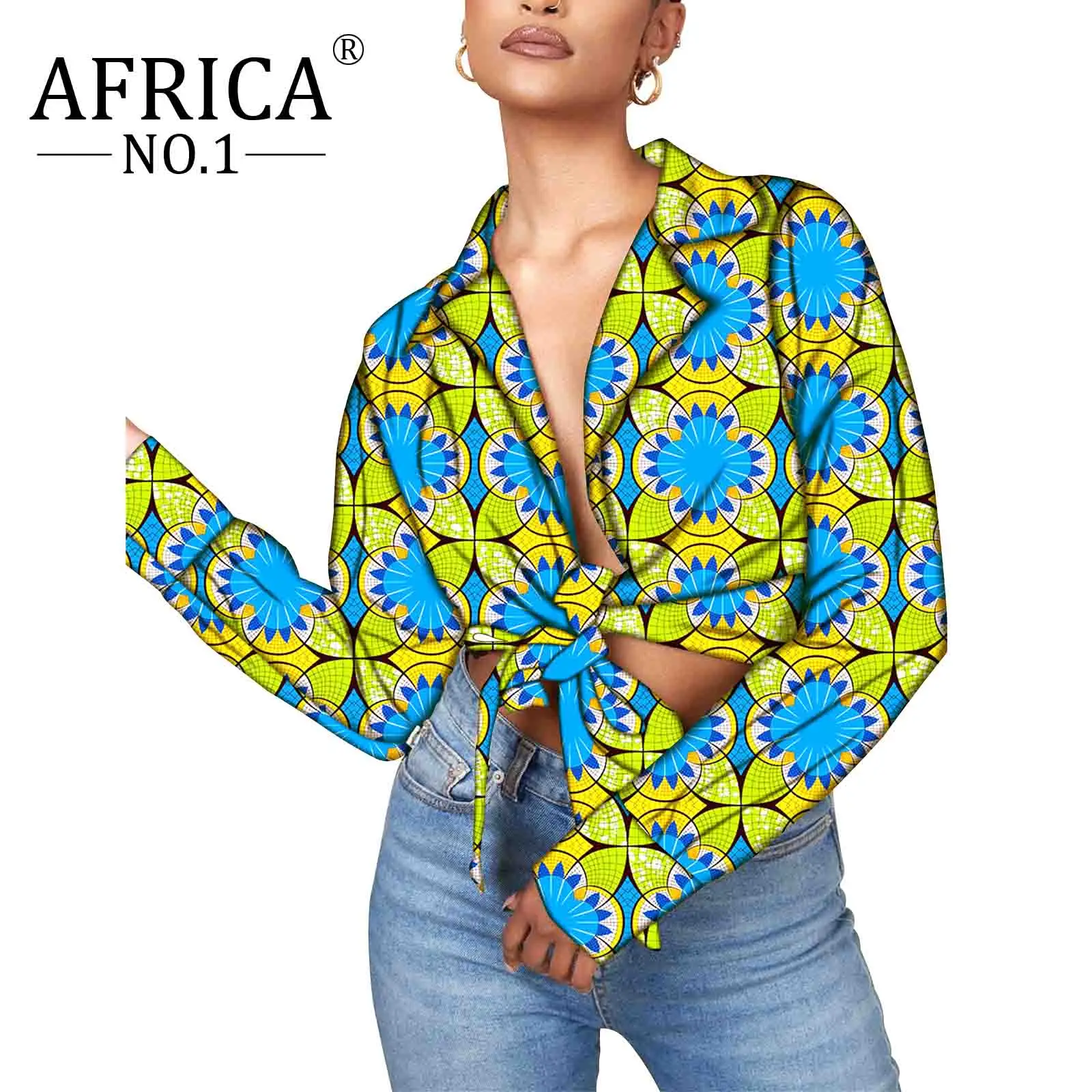 

Африканские Топы для женщин, Дамская рубашка с длинным рукавом, цветочный принт, стиль Анкары, женская одежда, Дашики базин, богатый хлопок, ...