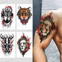 wolf animal tattoo sticker temporary men women angel body art arm fake tatoo sleeves hummingbird realistic tiger lion stickers