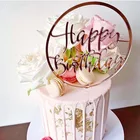 Розовое акриловое классическое украшение для торта на день рождения, украшение для торта, золотой, Happy топперы для торта на день рождения