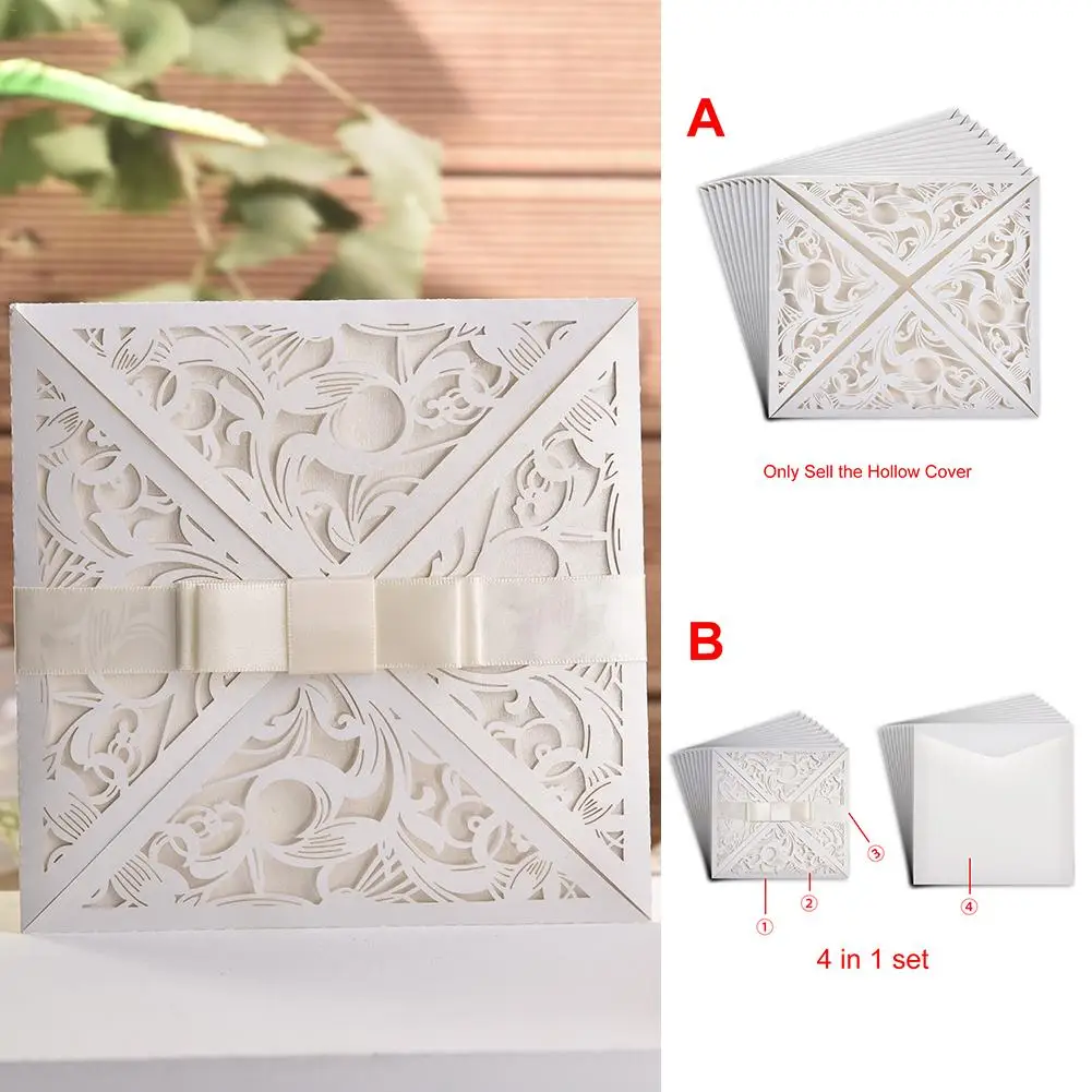 10 шт. Элегантные Изящные резные кружевные свадебные пригласительные открытки в