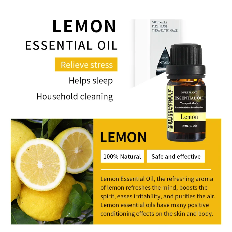 Эфирные масла бренда Sweetvally 10 мл с лимоном для ароматерапии диффузоры натуральное