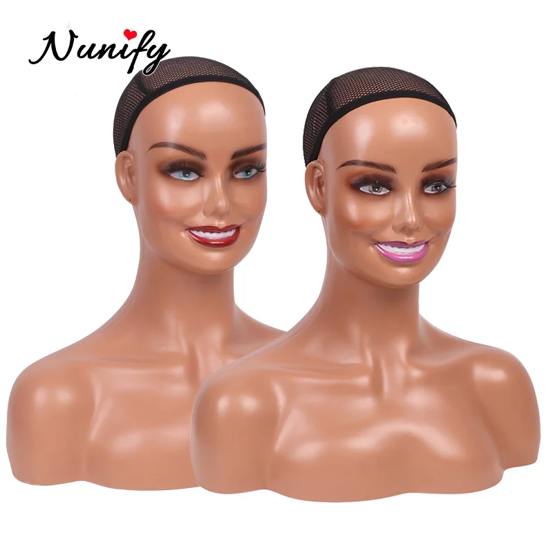 Nunify Doll Head For Wig Smile Face Mannequin Head Display Stand Manikin Head Different Makeup Mannequin Head With Shoulders