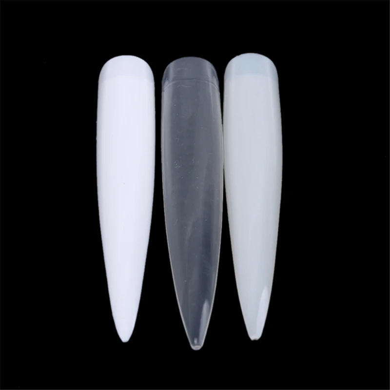 12pcs/set False Nails Natural /Clear/White Stiletto Sharp French Artificial Acrylic Fake Long Tips Design Femme | Красота и здоровье