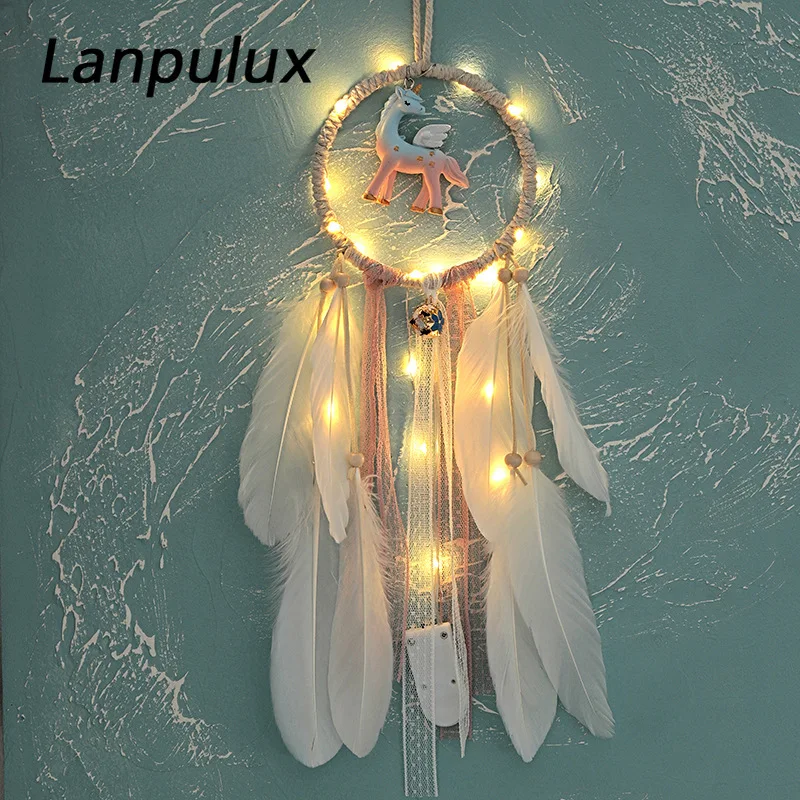 Lanpulux Единорог перья Ловец снов ловли Monternet Свадебная вечеринка Спальня Декор