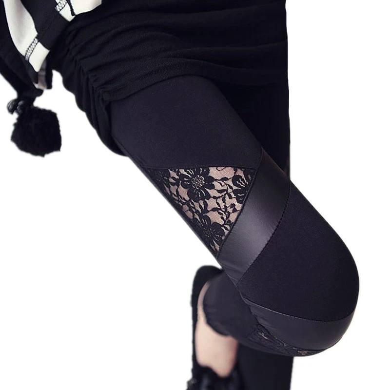 

YGYEEG Black New Leggings Women Push Up Legging Triangular Lace Leggins Skinny Stretch Fitness Pants Spring Summer Hot Trousers