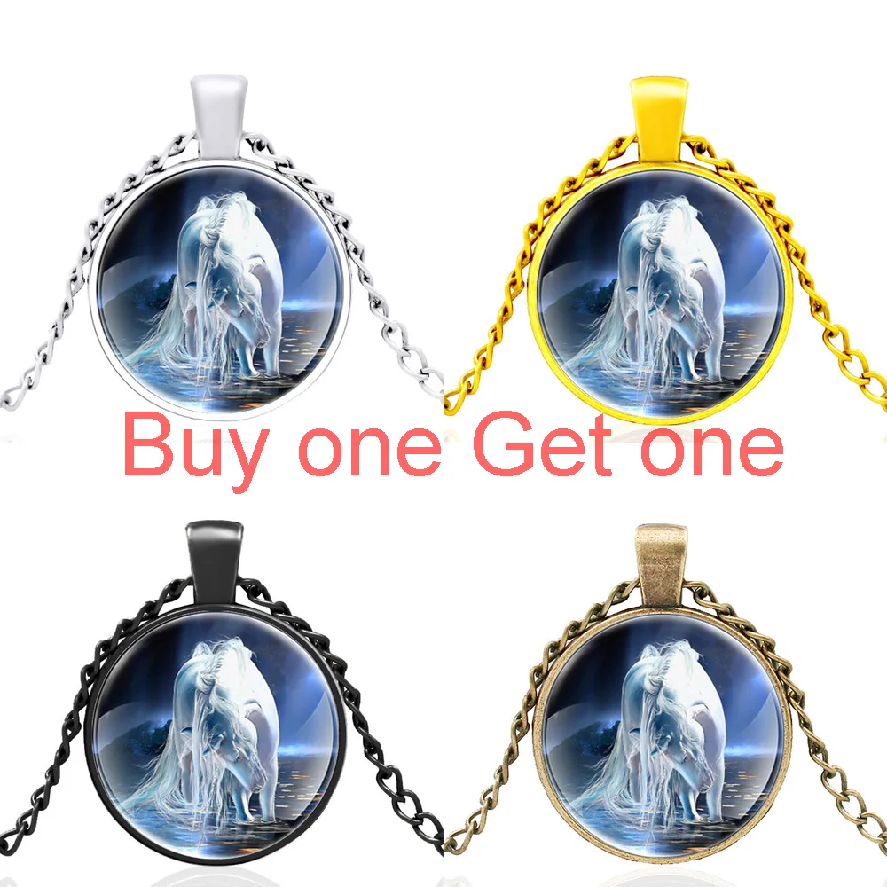 

Pretty White Horse Design Fashion Glass Dome Charm Pendant Necklace Men Women Jewelry Accessories Gifts