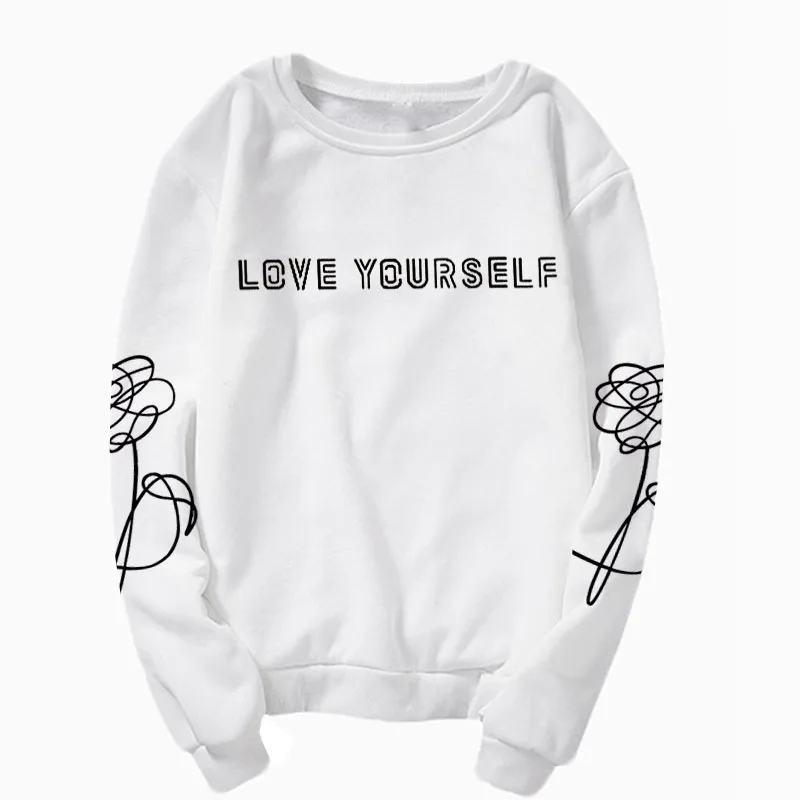 Kpop в стиле группы Bangtan Boys толстовка с капюшоном Harajuku Корейская одежда любовь себя K-pop негабаритных монолитные толстовки уличная одежда