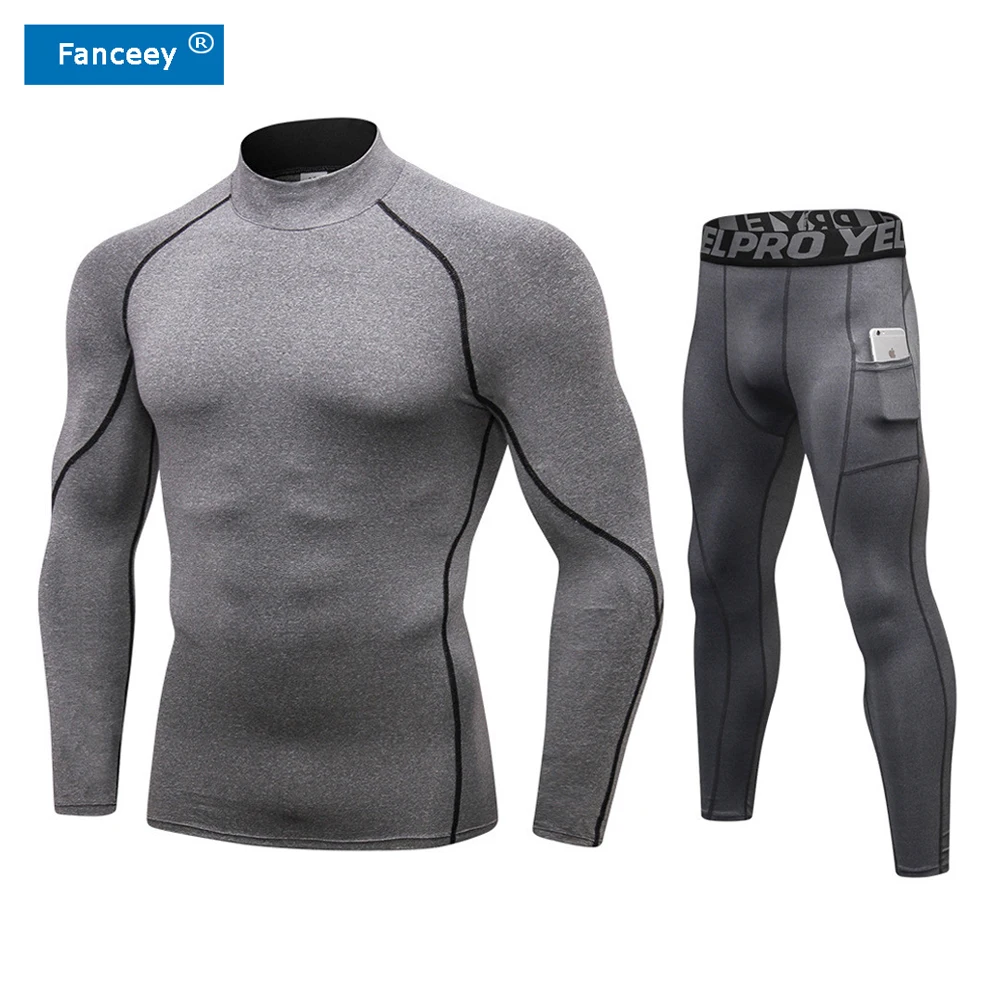 Fanceey зимнее термобелье с высоким воротником мужские кальсоны рашгарды рубашка