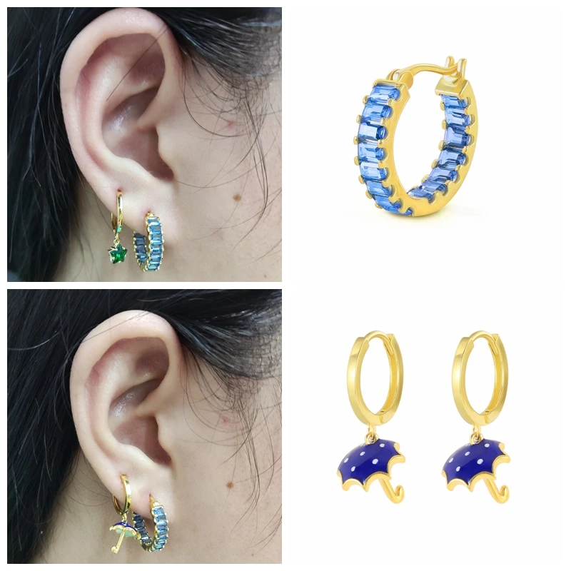 

CANNER 2021 тренд синий Bling CZ цирконий обруч уха Кольца для девушек женщин звезды геометрической формы Huggie серьги plata 925 Изящные ювелирные изделия